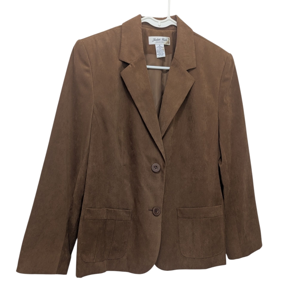 Judith Hart Women's Size 14 Faux Suede Tan Western Blazer Tailored Front Pockets
